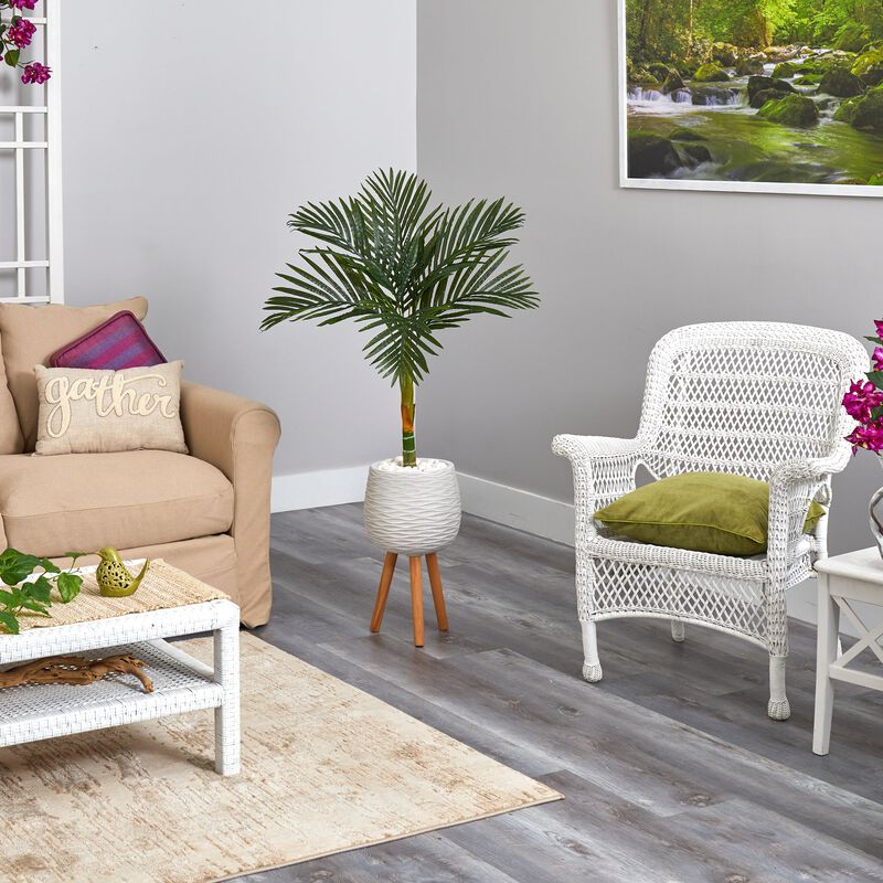 Hivvago 4.5 Feet Golden Cane Artificial Palm Tree in White Planter with Stand