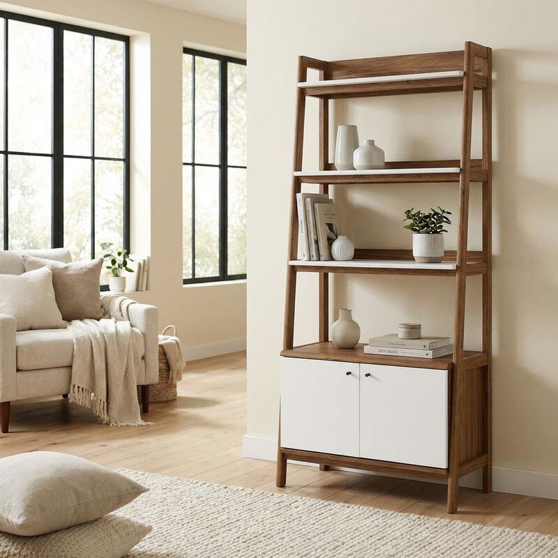 Wooden Bookshelf in Natural Finish with Open Storage Design image number 5