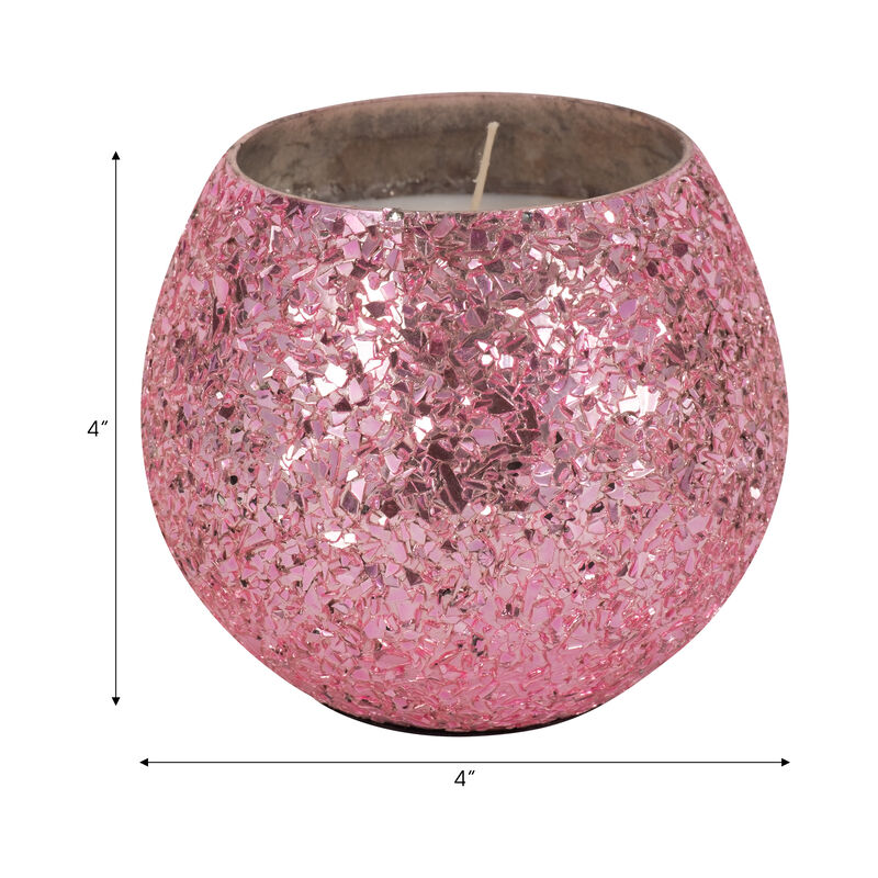 4" Pink Glass Scented Candle