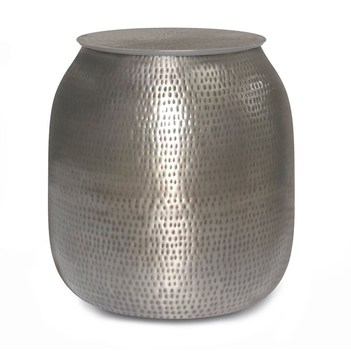 Simpli Home Griffen Metal Storage Accent Table In Antique Silver