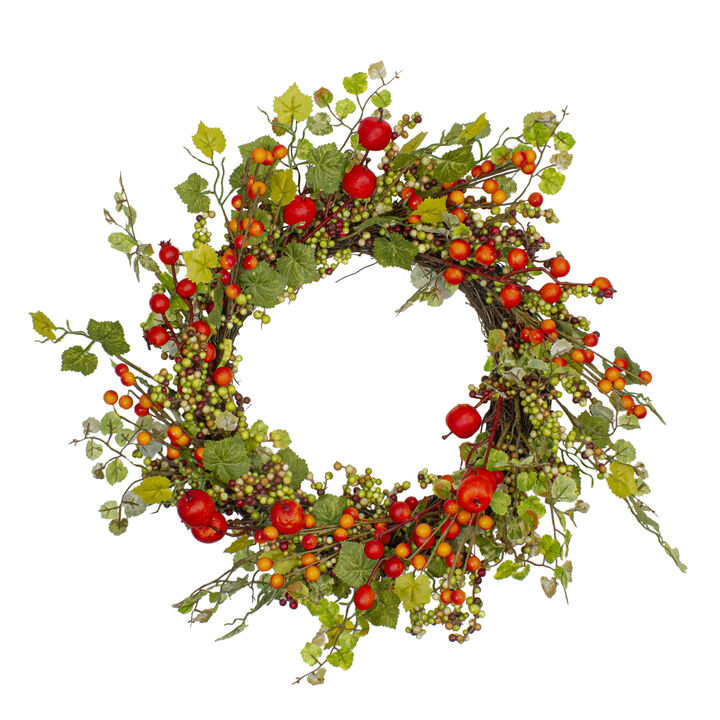 Apples and Berries Artificial Fall Harvest Wreath - 22 Inch  Unlit