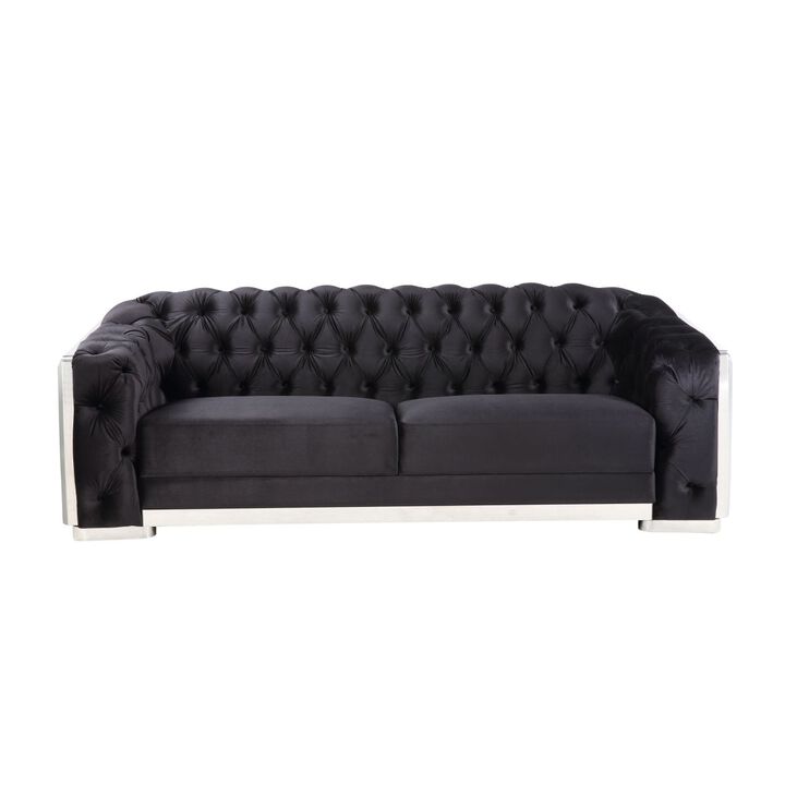 Pyroden Sofa in Black Velvet & Chrome Finish LV