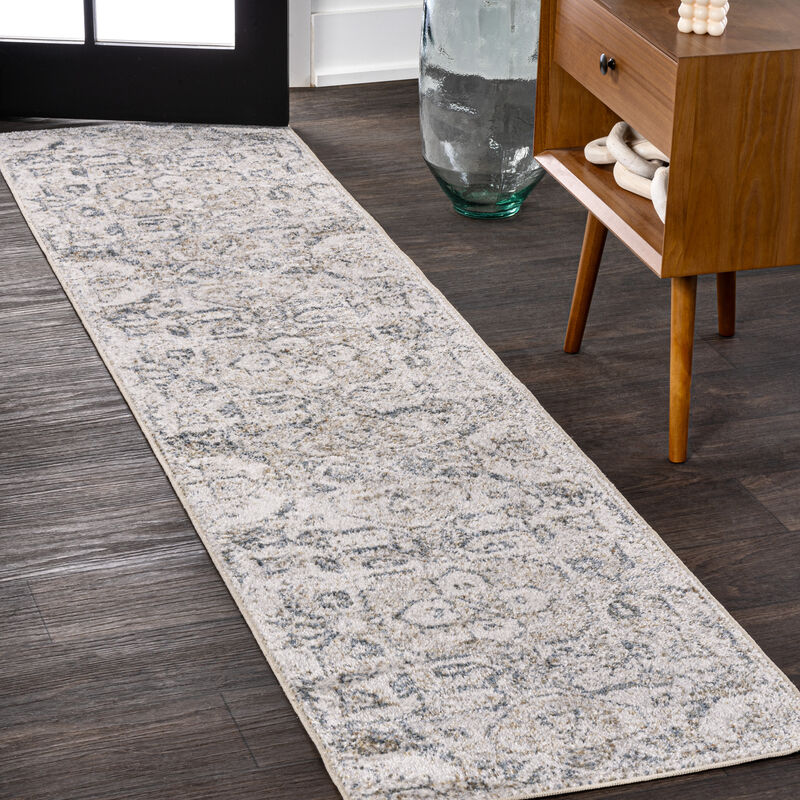 Edith Distressed Medallion Low-Pile Machine-Washable Cream/Light Gray Rug