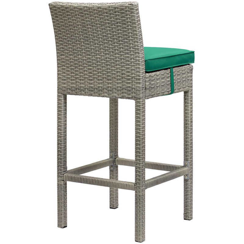 Conduit Bar Stool Outdoor Patio Wicker Rattan Set of 2 - Light Gray Green EEI-3604-LGR-GRN