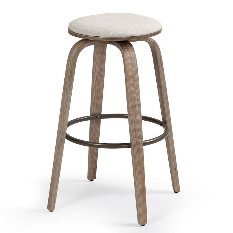 Glamour Home Set of 2 Beatus Beige Woven Fabric Bar Stool with Natural Wood Legs Set