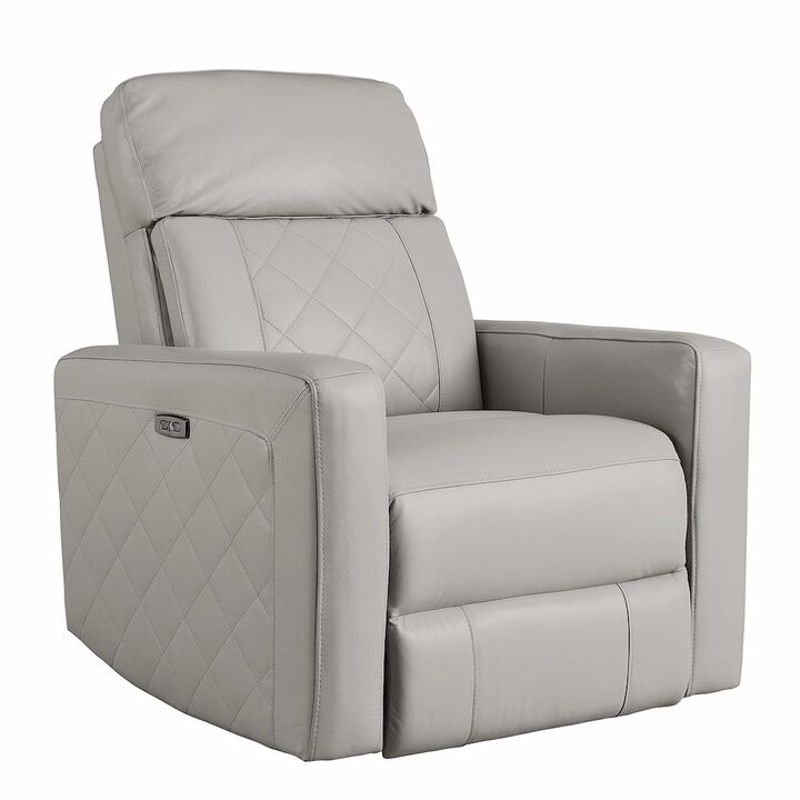 Westwood Design Soho Wood Leather Power-USB Glider Recliner in Cloud Gray