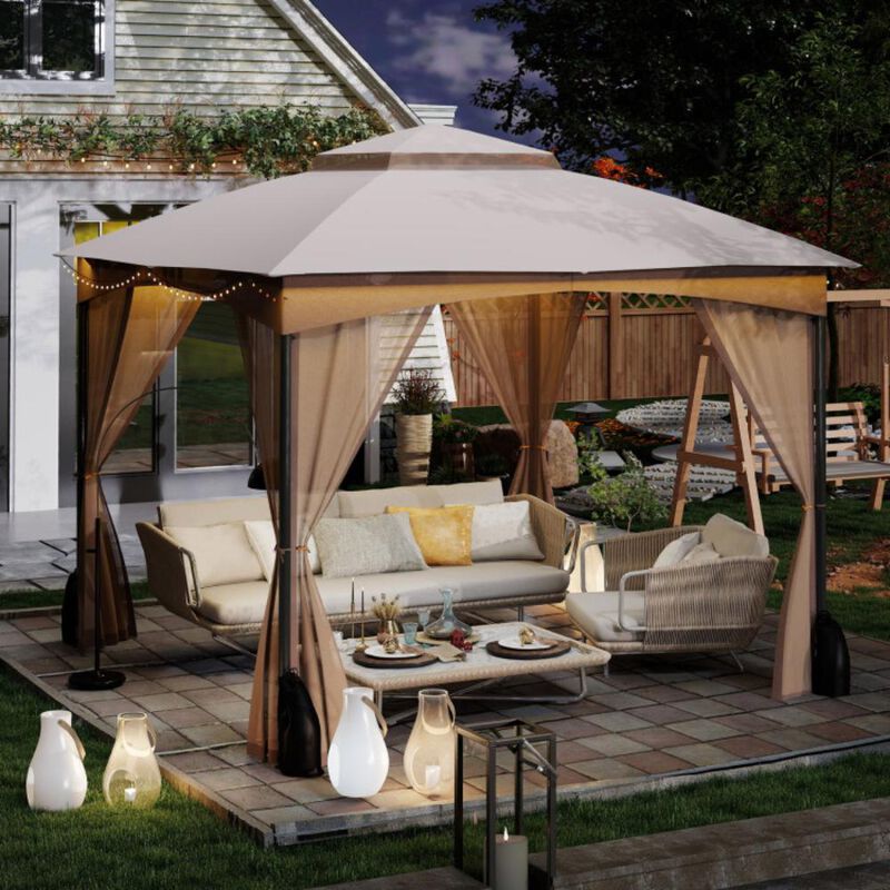 Hivvago Heavy-Duty Patio Gazebo with Netting Walls and 4 Sandbags