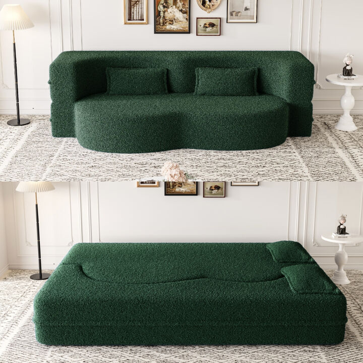Modern Floor Sofa with 2 Pillows, Convertible Foam Sleeper Sofa Bed for Living Room