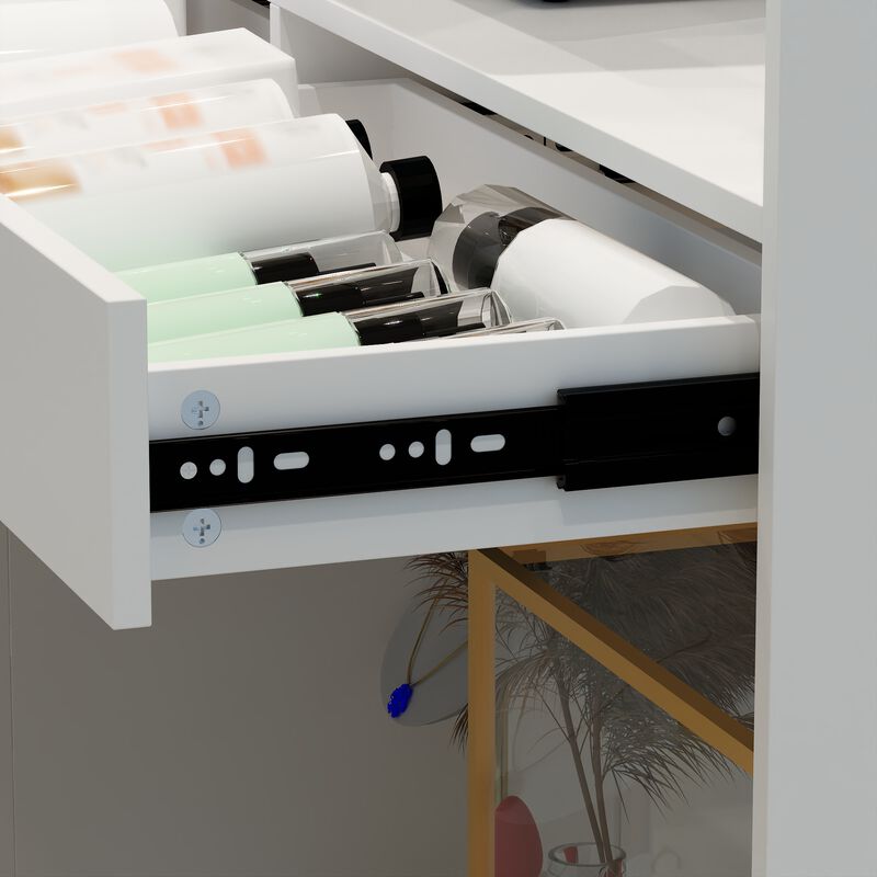 Large L-Shaped Reception Desk with 3 Drawers, 15 Open Shelves, Counter Top & Monitor Stand, Office Desk Reception Counter Table with File Cabinet, White (70.9&rdquo;L x 47.2&rdquo;D x 39.43&rdquo;H)