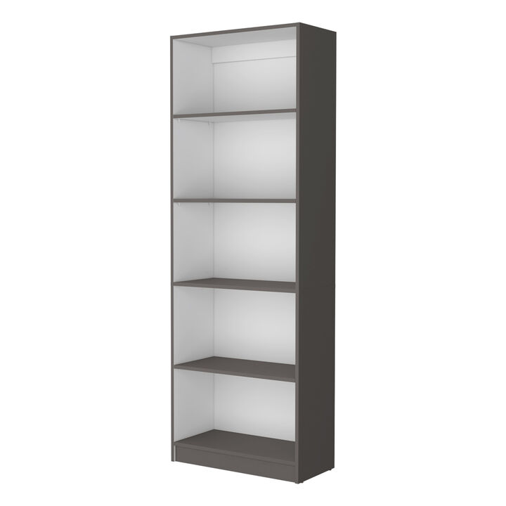 HomeRoots 71" Gray And White Wood Five Tier Bookcase