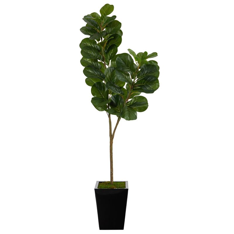 Nearly Natural 68-in Fiddle leaf Fig Artificial Tree in Black Metal Planter