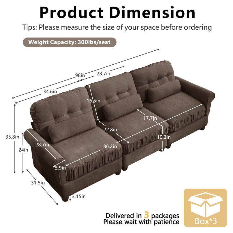 Juspep Mid Century Modern Chenille 3‑Seater Modular Sofa image number 9