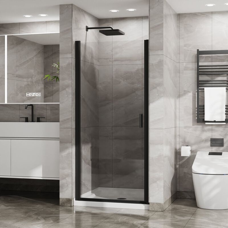 Silver & White Bathroom Shower Combo, 90&deg; Pivot Door and Non-Slip Base with PVC Support