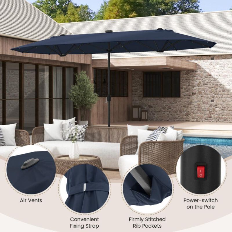 Hivvago Double-sided Patio Umbrella with Solar Lights for Garden Pool Backyard