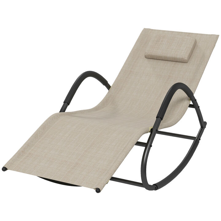 Outsunny Rocking Chair, Zero Gravity Patio Chaise Sun Lounger, Outdoor Rocker, UV Water Resistant, Pillow for Sunbathing, Lawn, Garden or Pool, Light Brown