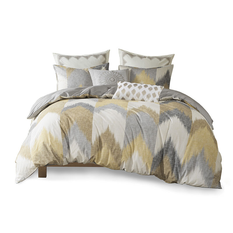 Gracie Mills Heise 3-Piece Modern Ikat Chevron Duvet Cover Set