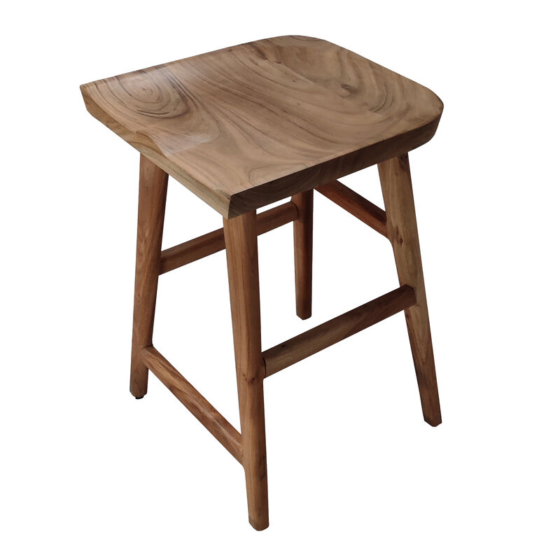 Tisa 24 Inch Backless Counter Height Stool, Handcrafted Saddle Seat in Natural Brown Acacia Wood image number 0
