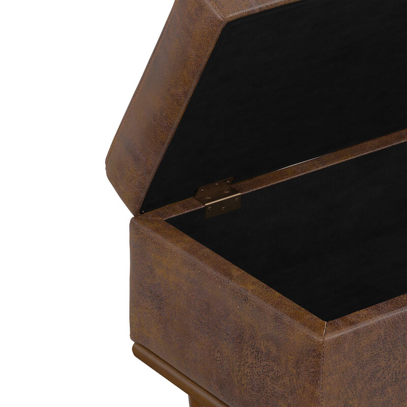 Shiloh 26 inch Wide Transitional Contemporary Small Storage Ottoman in Distressed Chestnut Brown Vegan Faux Leather, Assembled image number 5