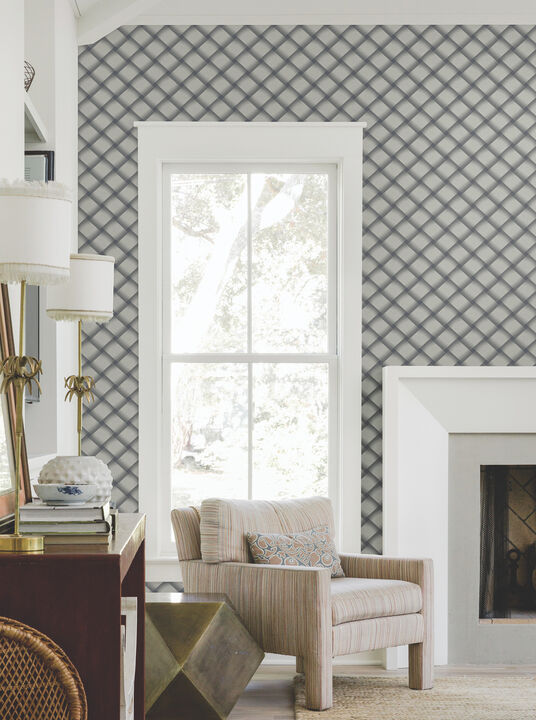 Bayside Basket Weave Navy Wallpaper