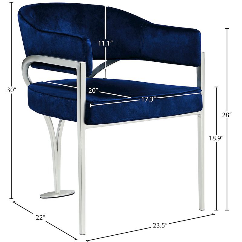 Meridian Furniture Madelyn Navy Velvet Dining Chair, Set of 2