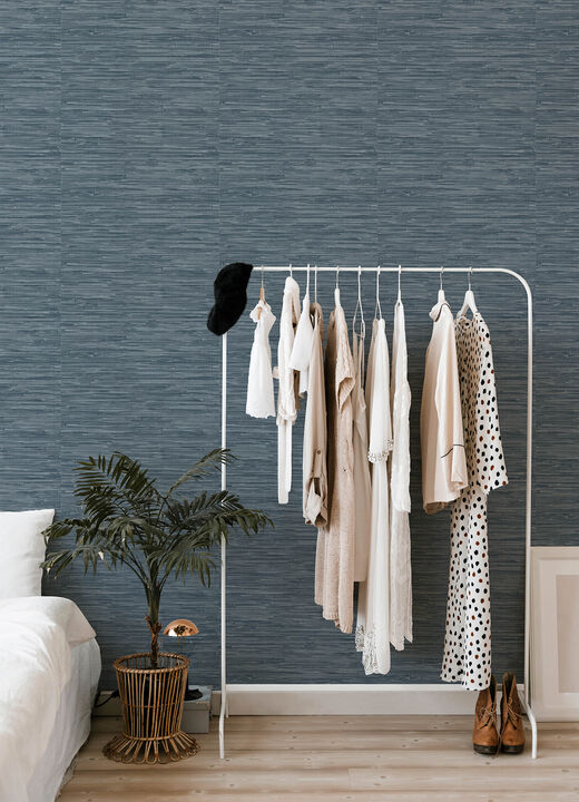Exhale Indigo Woven Faux Grasscloth Wallpaper (Set of 2)
