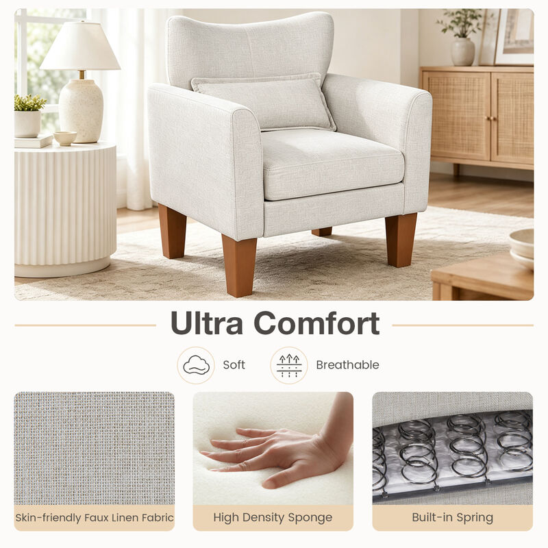 Upholstered Accent Chair with Removable Cushion and Pillow for Bedroom image number 5