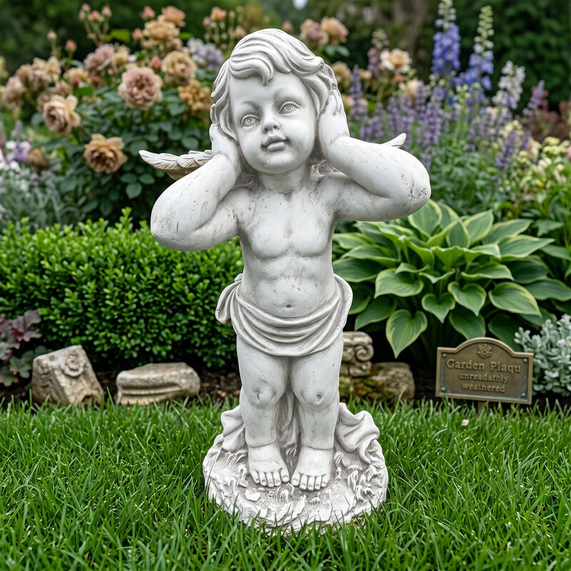 Winged Angel Covering Her Ears Resin Ornament image number 2