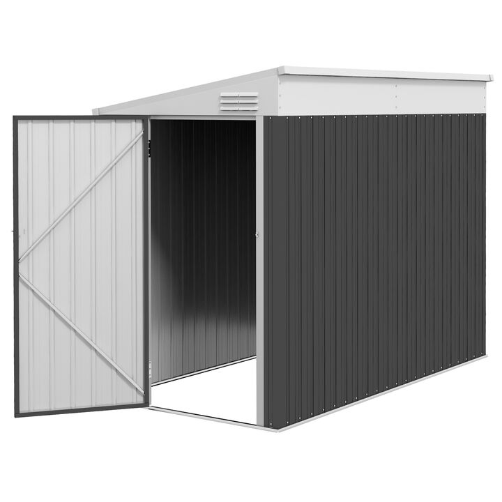 Outsunny 4' x 7.7' Metal Outdoor Storage Shed, Lean to Storage Shed, Garden Tool Storage House with Lockable Door and 2 Air Vents for Backyard, Patio, Lawn, Dark Gray