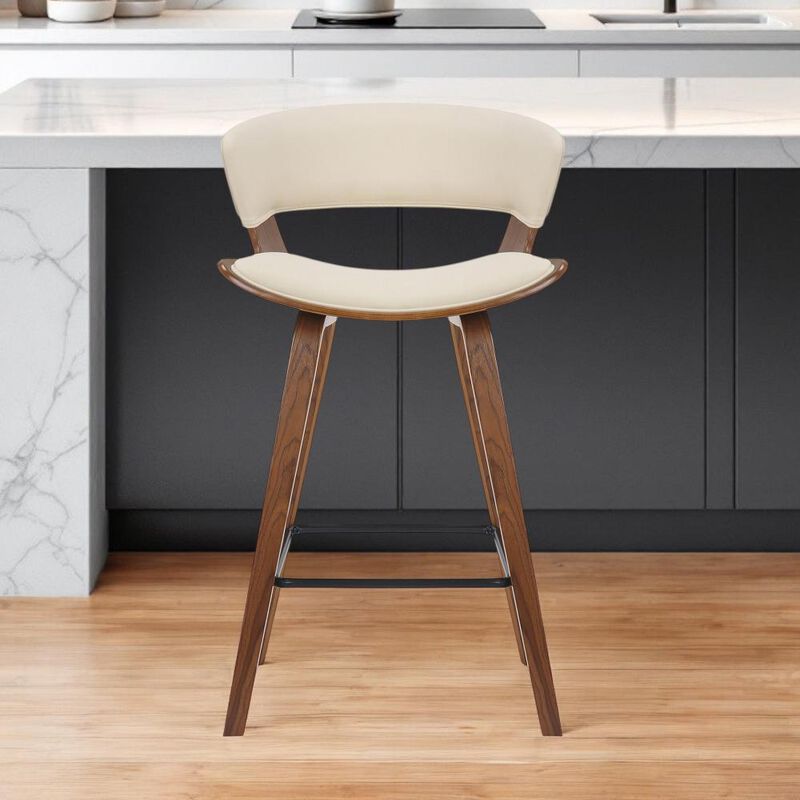 Hivvago 27 Inch Cream And Brown Iron Low Back Counter Height Bar Chair