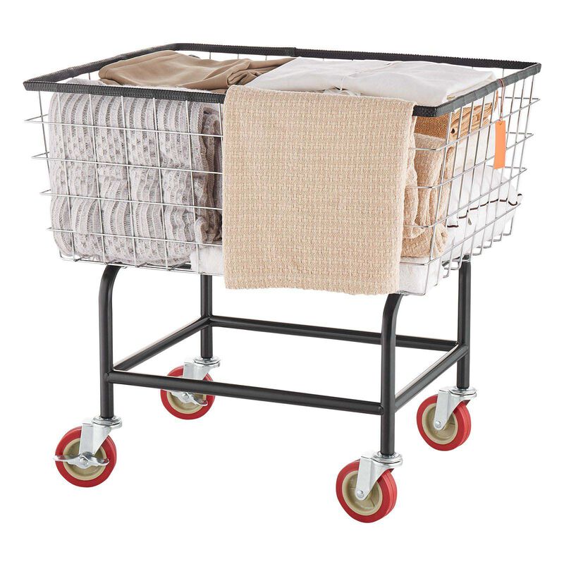 Commercial Wire Laundry Basket Cart with Casters, 2.8 Bushel Steel Frame-Silver image number 4