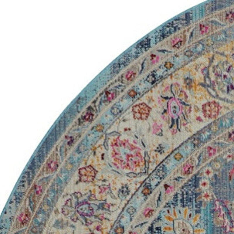 HomeRoots Floral Distressed Round Rug image number 2