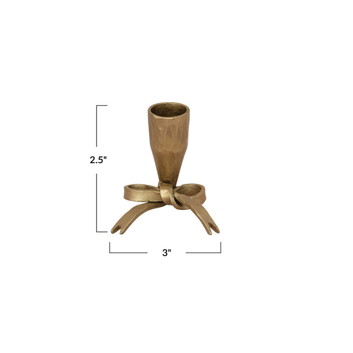 Hand-Forged Metal Bow Shaped Taper Holder, Antique Gold Finish