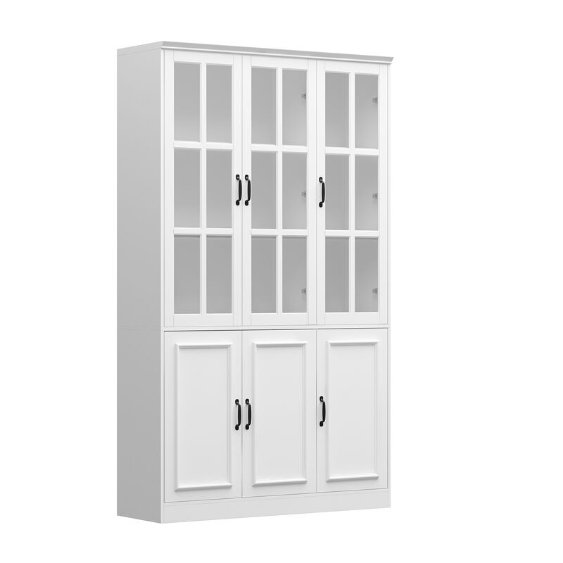 White Wood 47.2 in. W Buffet and Hutch Kitchen Cabinet with Glass Doors ( 47.2 in. W x 15.7 in. D x 78.7 in. H)