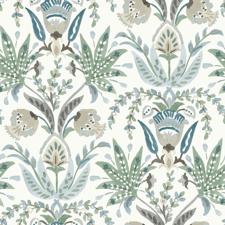 Seaside Jacobean Green & Blue Wallpaper