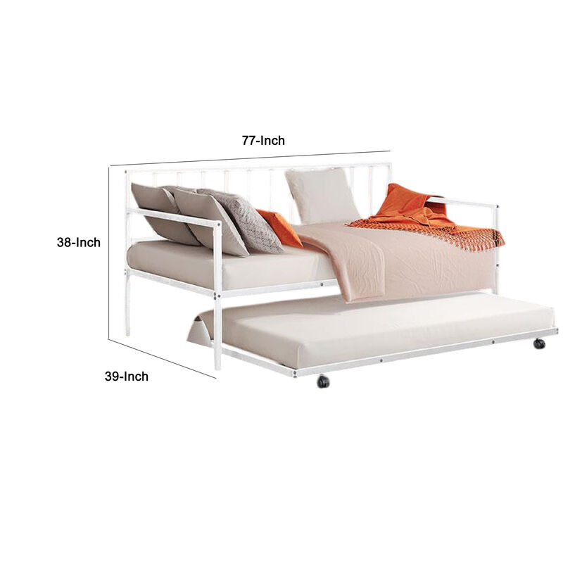 Ham Daybed with Pull Out Trundle, White Slatted Open Metal Frame image number 5