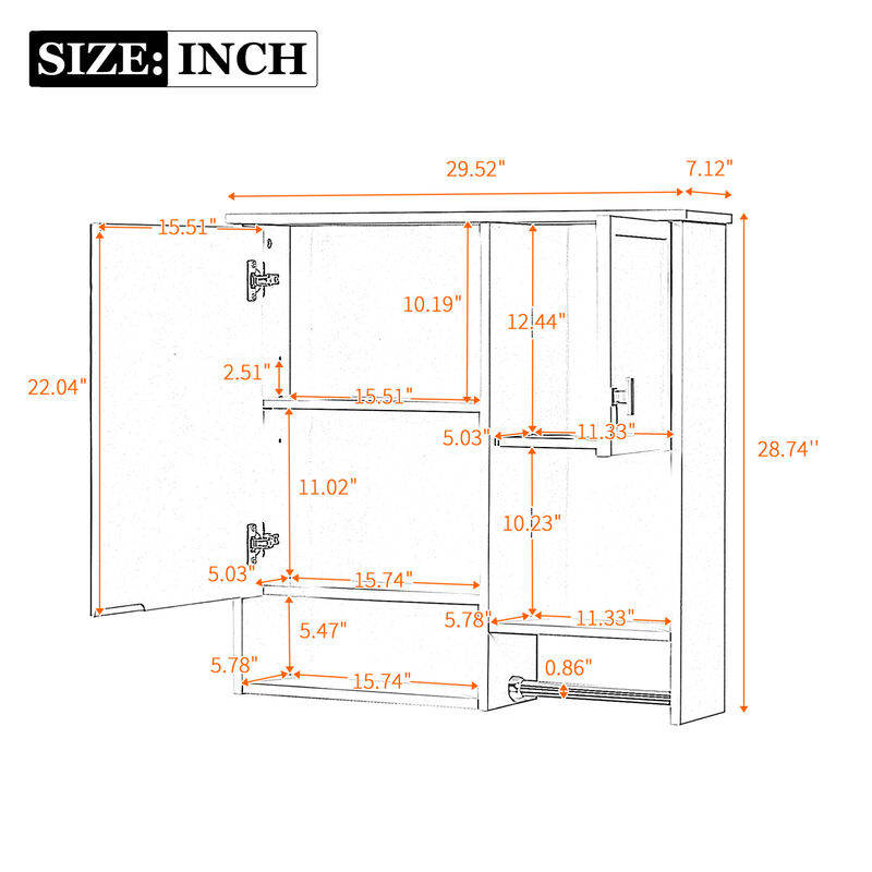 ELEMENT ACE Modern Wall Mounted Bathroom Medicine Cabinet with Adjustable Shelves image number 2