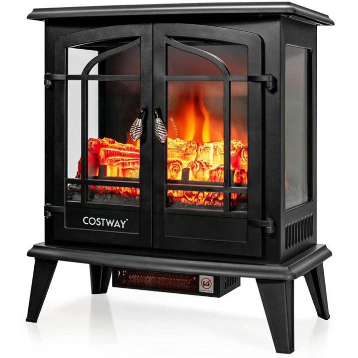 Hivvago 25 Inch Freestanding Electric Fireplace Heater with Realistic Flame effect-Black