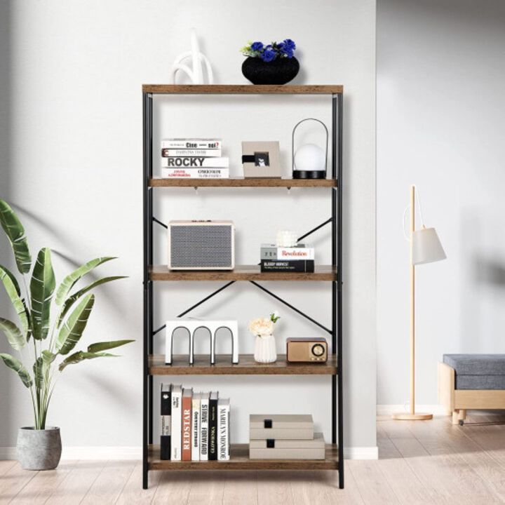 5-Tier Industrial Bookshelf Display Storage Rack with Metal Frame