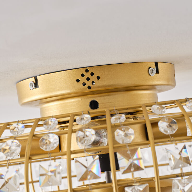 19.7" Modern Gold Crystal Reversible Caged Ceiling Fan with Light and Remote image number 7