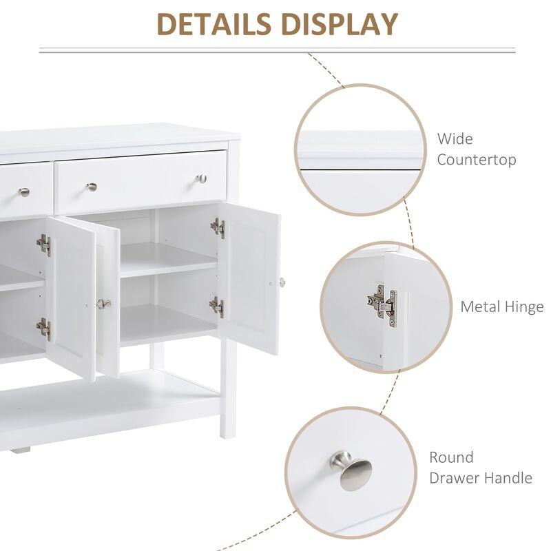Modern White Buffet: Dining Room Storage with Metal Hinges
