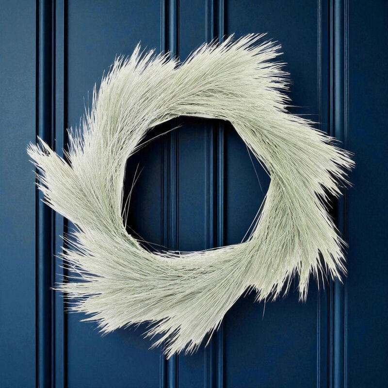 Snow-Frosted Long Needle Pine Wreath – Faux Christmas Greenery Wreath for Rustic Holiday and Winter Home Décor