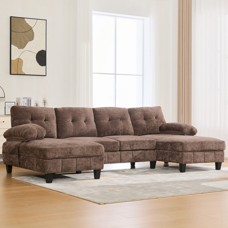 103.5" Chenille U Sectional Couch, Dual Chaise Lounge Sofa