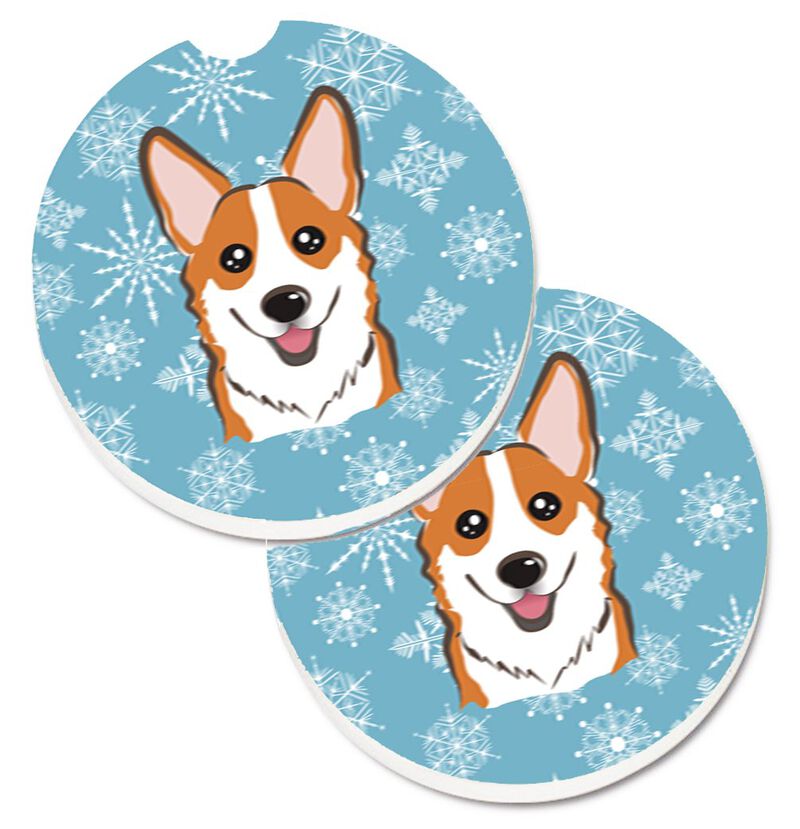 Caroline's Treasures Snowflake Red Corgi Set of 2 Cup Holder Car Coasters BB1688CARC, 2.56, Multicolor