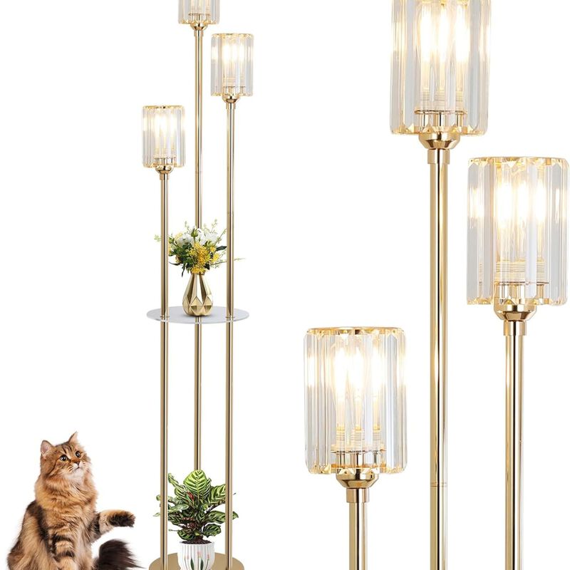 ELEMENT ACE Modern Mid-Century Floor Lamp with Built-In Storage Shelves, Crystal Shade, Stable Base, and Convenient Foot Switch Ideal for Living Room, Bedroom, Corner Spaces image number 1