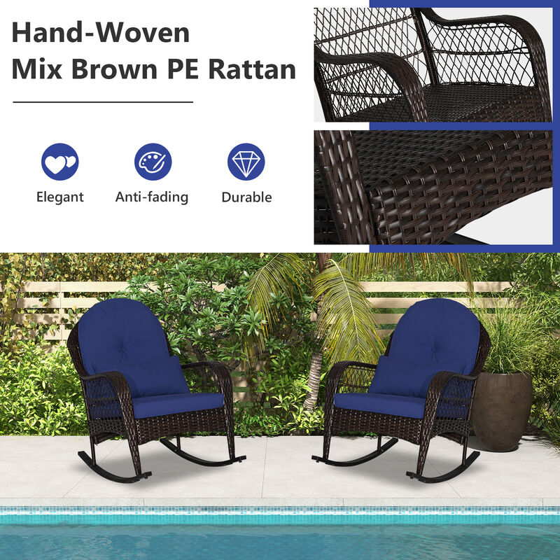 Patio Rattan Rocking Chair with Seat Back Cushions and Waist Pillow image number 4