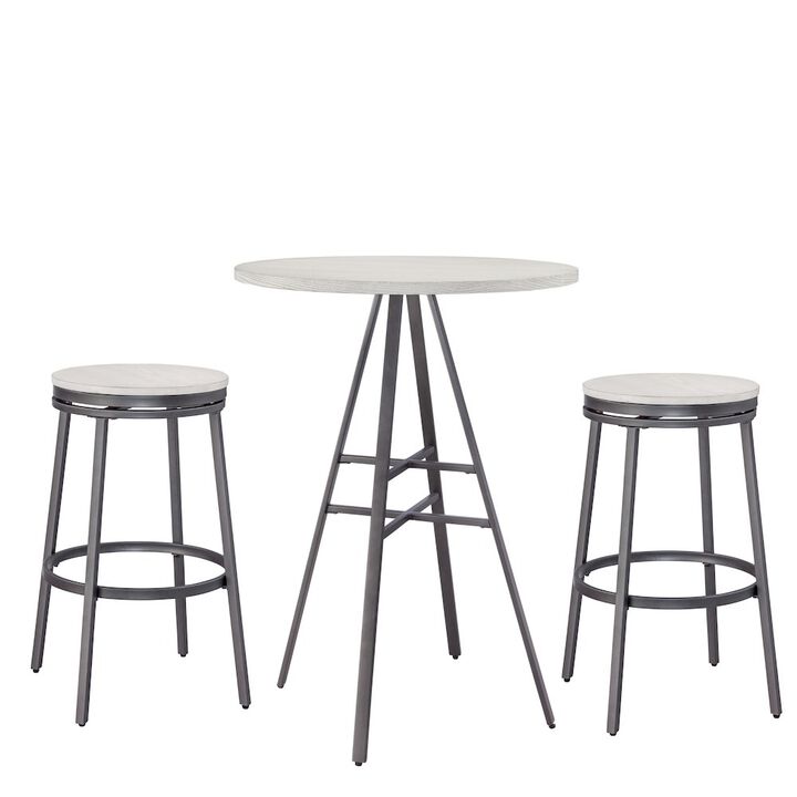 3 Piece Pub Table Set - with Backless Barstools - Slate Grey/Whitewashed
