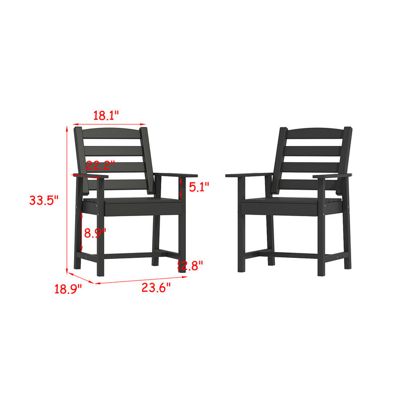 FUFU&GAGA HDPE Patio Dining Chair with Armrests, Waterproof, UV Resistant (Pack of 2) (23.6" W x 18.9" D x 33.5" H),Black