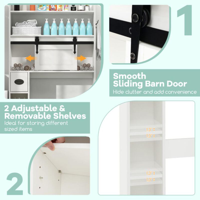 Hivvago Over The Toilet Storage Cabinet with Sliding Barn Door and Adjustable Shelves