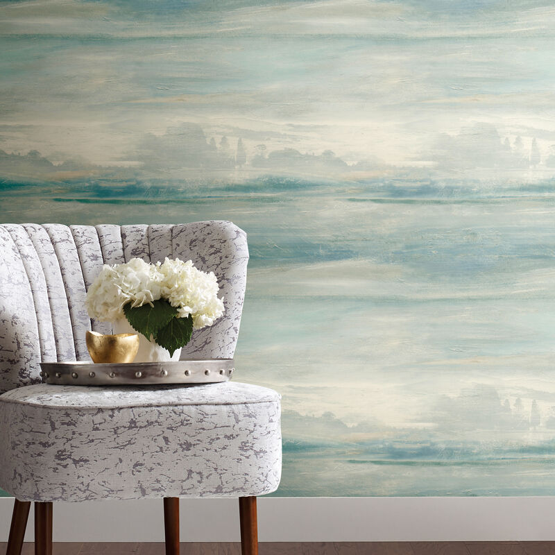 Soothing Mists Scenic Blue Peel & Stick Wallpaper image number 1