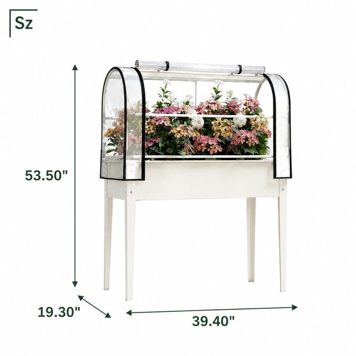 WOW PIONEER Elevated Raised Garden Bed with Removable Greenhouse Cover, Outdoor Planter with Drainage for Flowers Vegetables Herbs